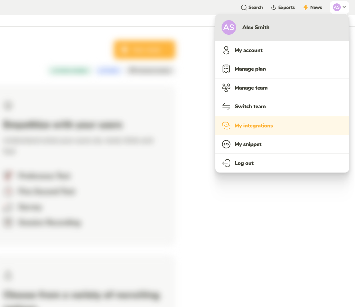 Navigate to My integrations page