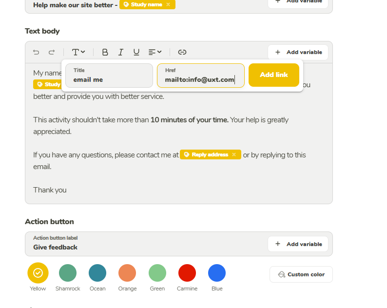 Mail to link setup