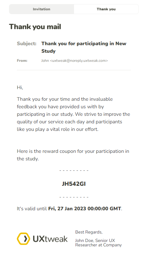 Thank you email preview