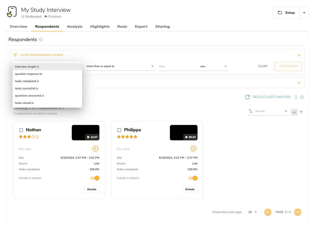 Filtering options