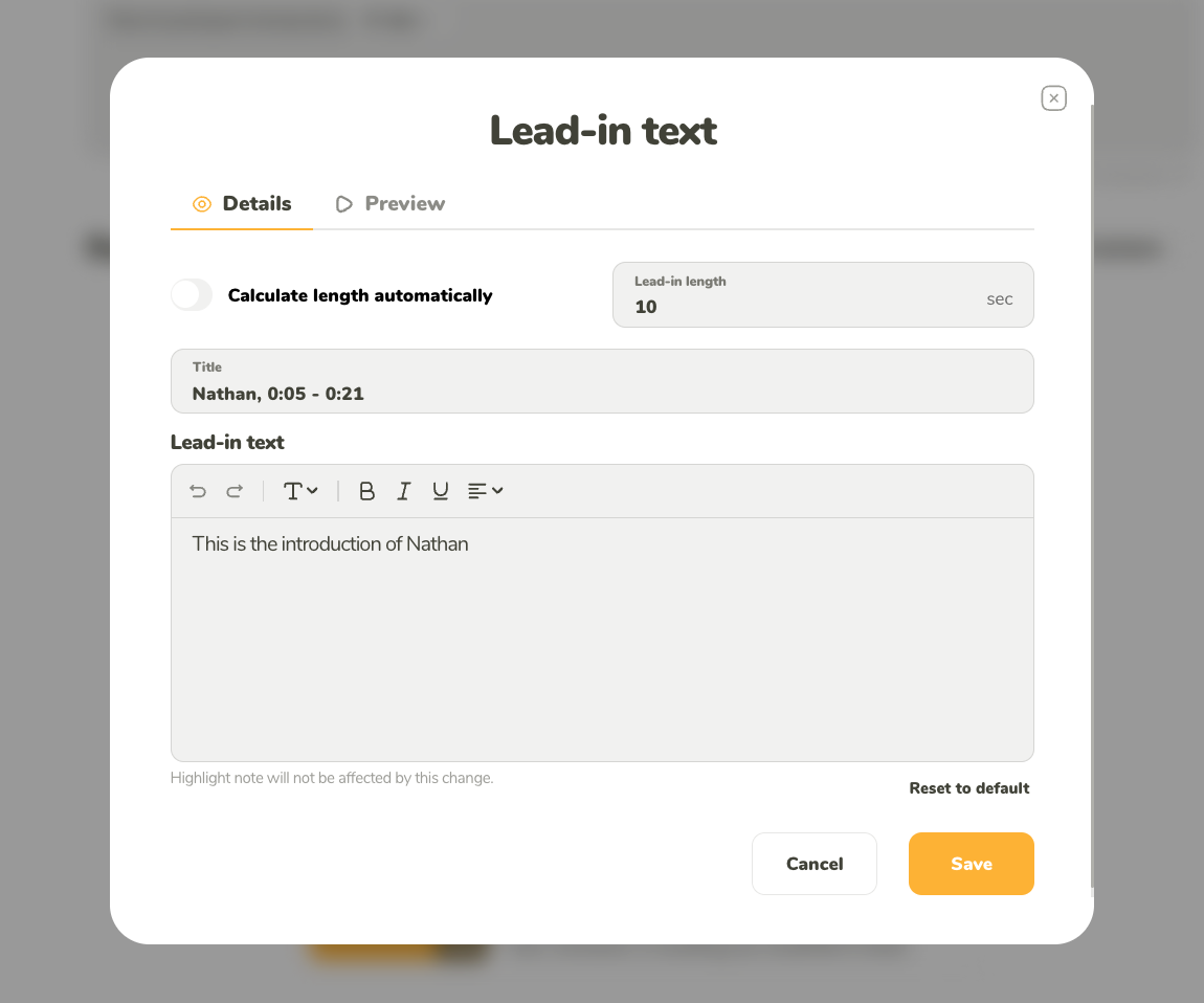 Lead-in, intro, and outro editor
