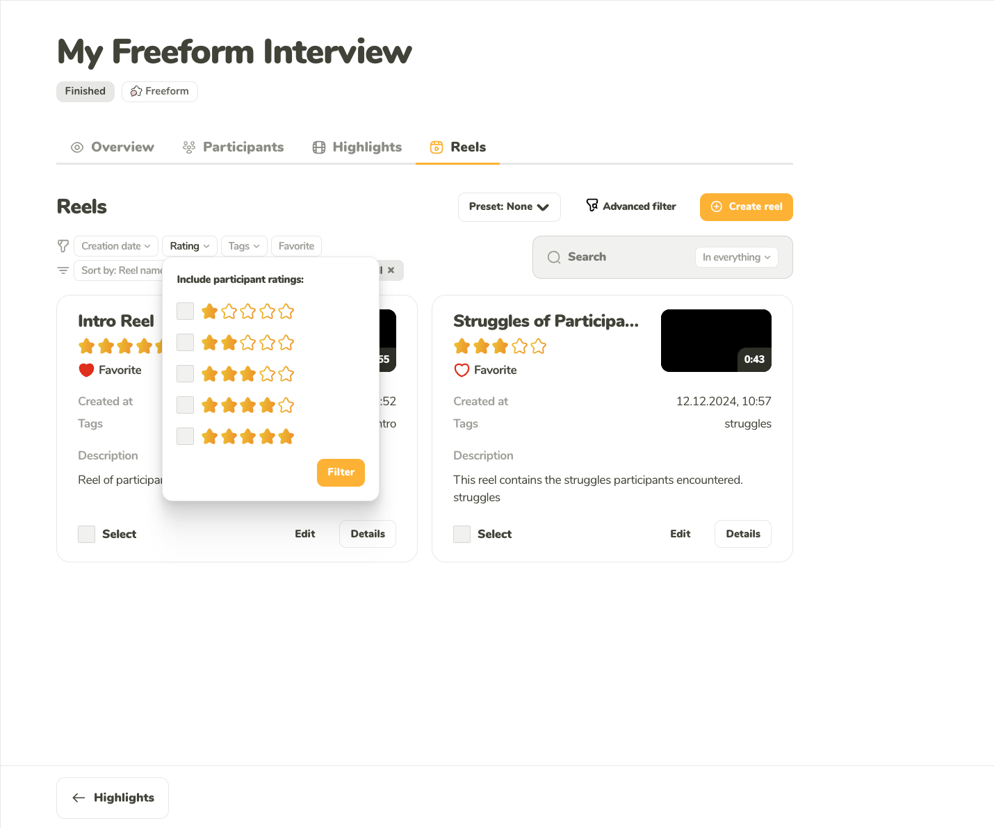 Filter by rating