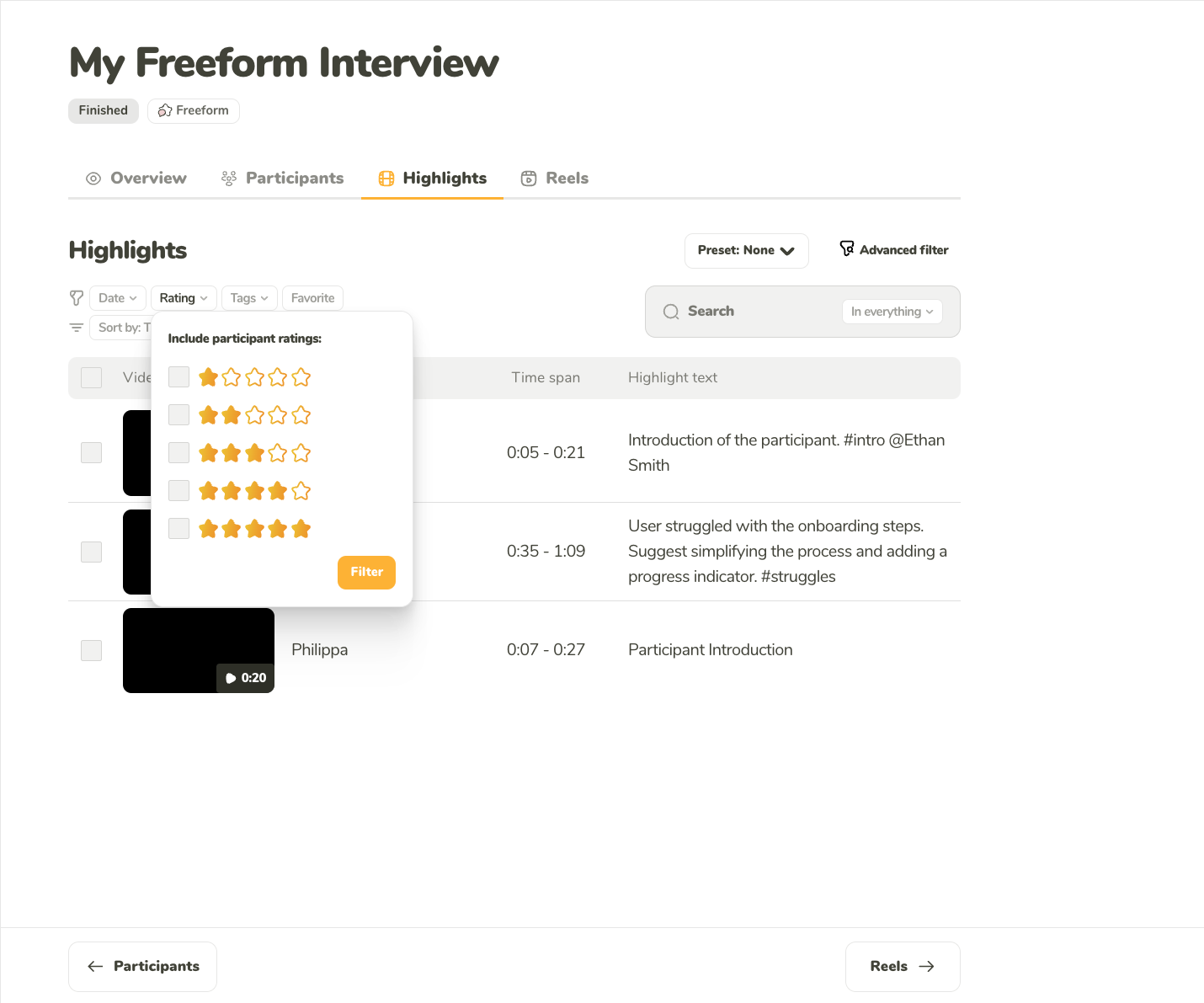 Filter by rating